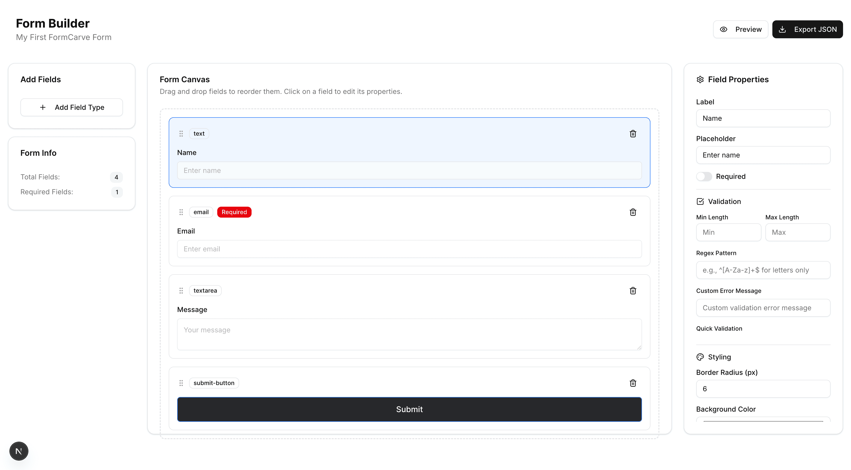 FormCarve Builder Interface